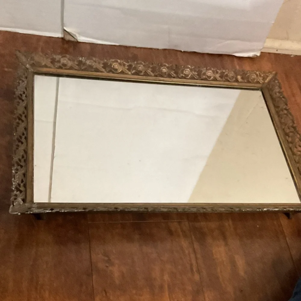 Vintage Ornate Gold Vanity tray or wall mirror